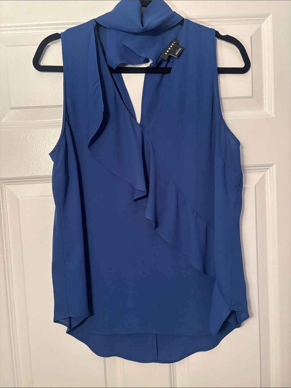 Trouve Royal Blue Sleeveless Ruffle V-Neck Camisole